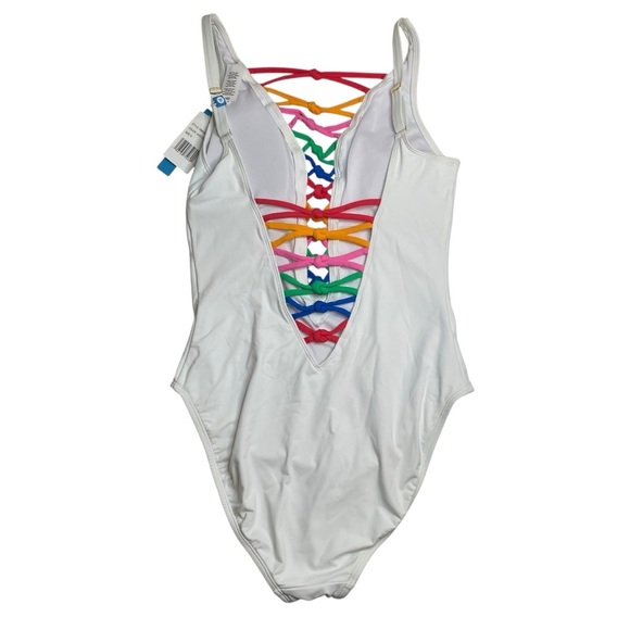 Bleu Rod Beattie Core-Lace-Down Mio One-Piece Swimsuit White Size 6 New - Picture 5 of 8